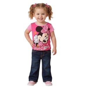 Disney 2T Toddler Girl Minnie Mouse  T-Shirt and Bootcut Jean Set 100% Cotton